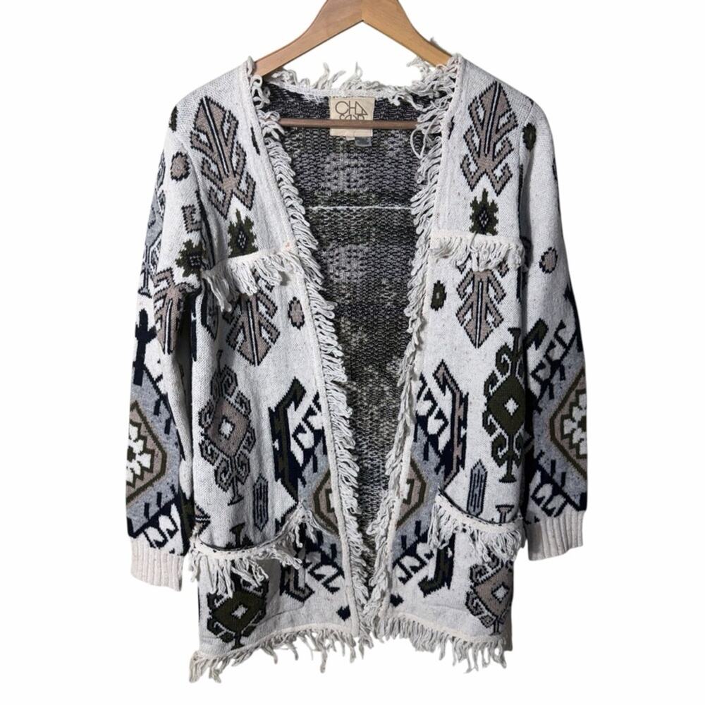 Chaser LA Tapestry Fringe Cardigan Size Small - Picture 4 of 10